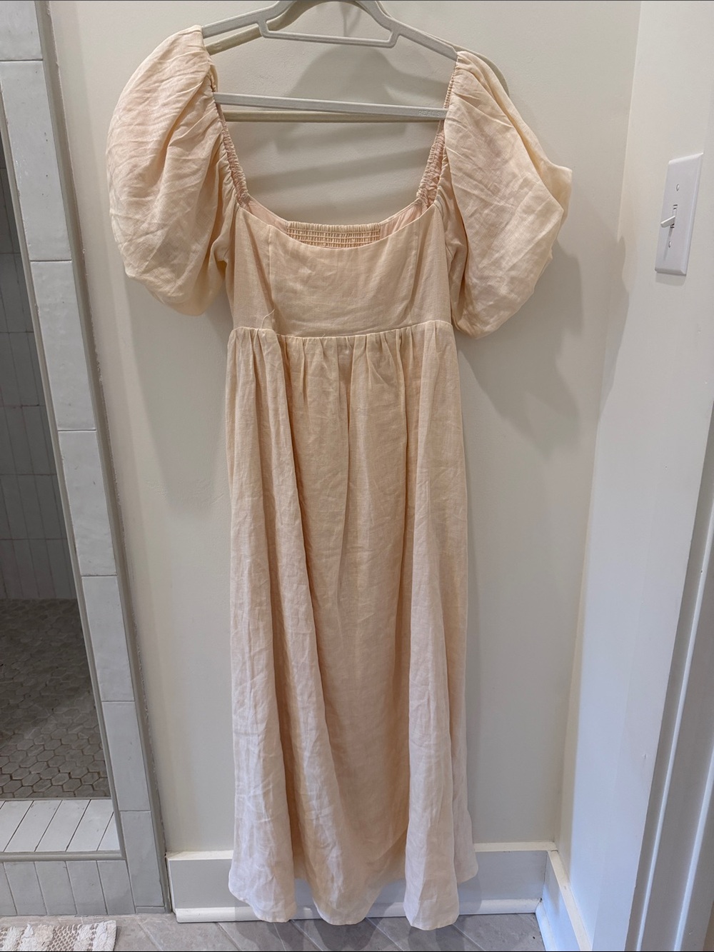 DISSH Peach Puff-Sleeve Square-Neck Maxi Dress